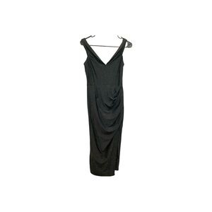 Classic Black V-Neck Ruched Evening Dress